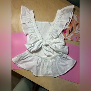 White Ruffled Top with Bow Detail